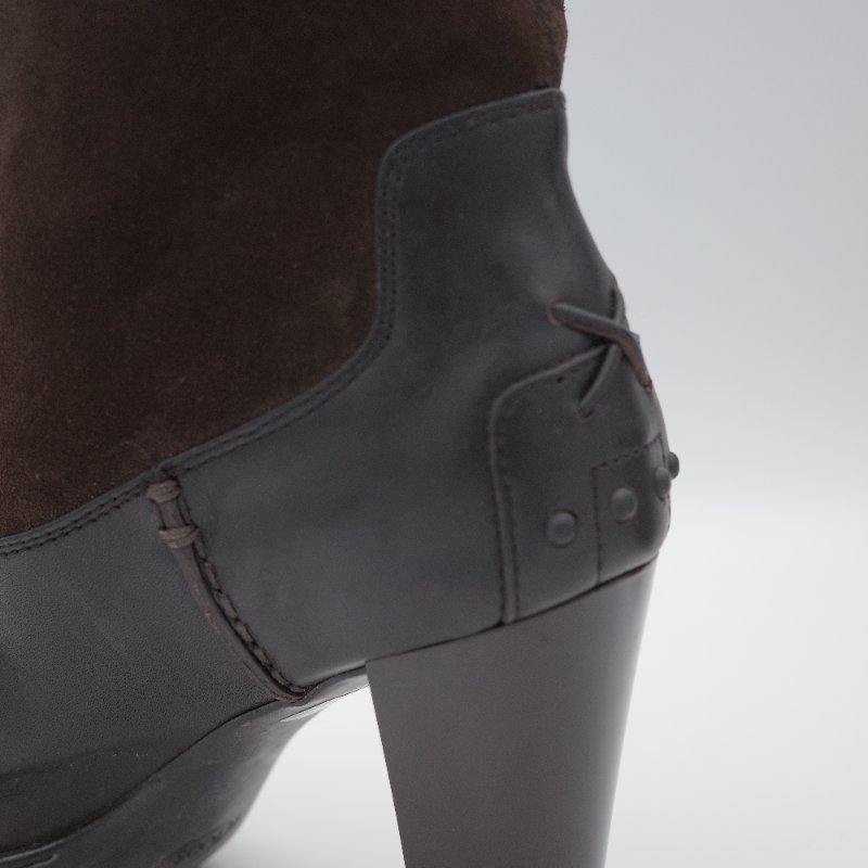 Tod's 托德斯 深褐色皮革 麂皮拼接高跟 及膝長靴-10