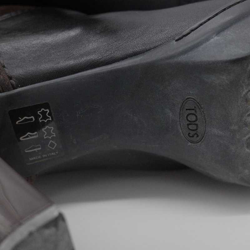 Tod's 托德斯 深褐色皮革 麂皮拼接高跟 及膝長靴-17