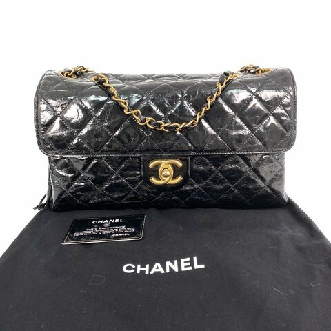 △ Chanel 香奈兒 Black Shiny Aged Calfskin Gold Tone Metal Single Flap Chain Shoulder Bag No.14 AS0037 黑色亮面舊化小牛皮金色金屬鎖鏈肩背袋No.14 - 267001425
