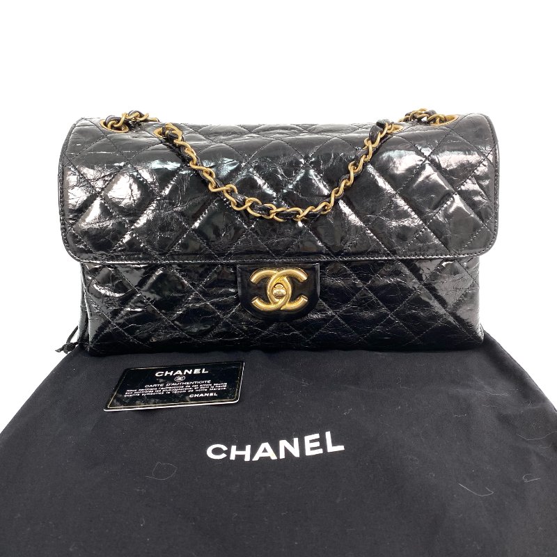 △ Chanel 香奈兒 Black Shiny Aged Calfskin Gold Tone Metal Single Flap Chain Shoulder Bag No.14 AS0037 黑色亮面舊化小牛皮金色金屬鎖鏈肩背袋No.14 - 267001425-0