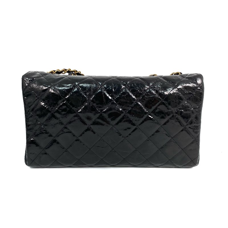 △ Chanel 香奈兒 Black Shiny Aged Calfskin Gold Tone Metal Single Flap Chain Shoulder Bag No.14 AS0037 黑色亮面舊化小牛皮金色金屬鎖鏈肩背袋No.14 - 267001425-2