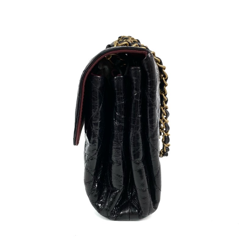 △ Chanel 香奈兒 Black Shiny Aged Calfskin Gold Tone Metal Single Flap Chain Shoulder Bag No.14 AS0037 黑色亮面舊化小牛皮金色金屬鎖鏈肩背袋No.14 - 267001425-3