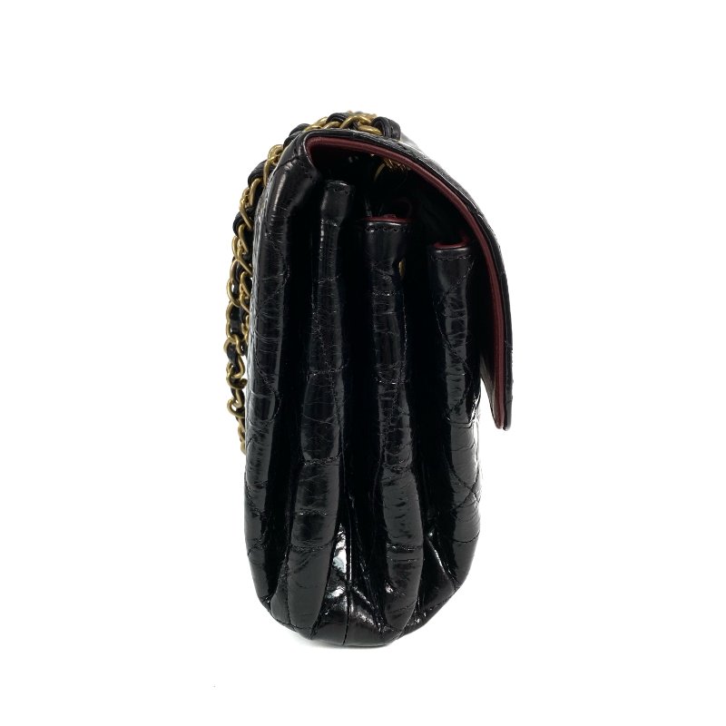 △ Chanel 香奈兒 Black Shiny Aged Calfskin Gold Tone Metal Single Flap Chain Shoulder Bag No.14 AS0037 黑色亮面舊化小牛皮金色金屬鎖鏈肩背袋No.14 - 267001425-4