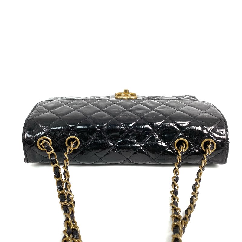 △ Chanel 香奈兒 Black Shiny Aged Calfskin Gold Tone Metal Single Flap Chain Shoulder Bag No.14 AS0037 黑色亮面舊化小牛皮金色金屬鎖鏈肩背袋No.14 - 267001425-6
