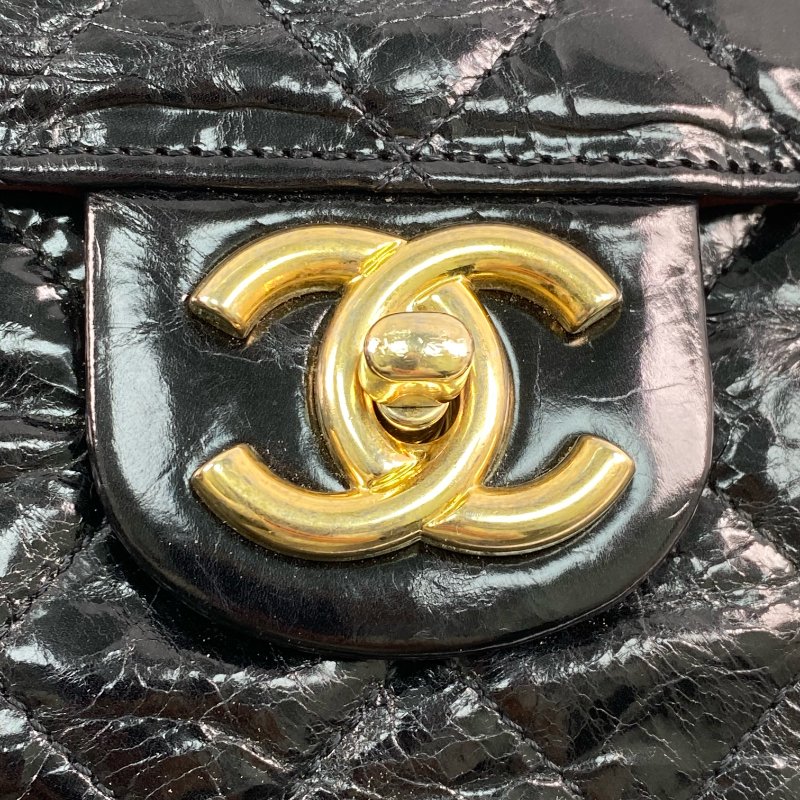 △ Chanel 香奈兒 Black Shiny Aged Calfskin Gold Tone Metal Single Flap Chain Shoulder Bag No.14 AS0037 黑色亮面舊化小牛皮金色金屬鎖鏈肩背袋No.14 - 267001425-12