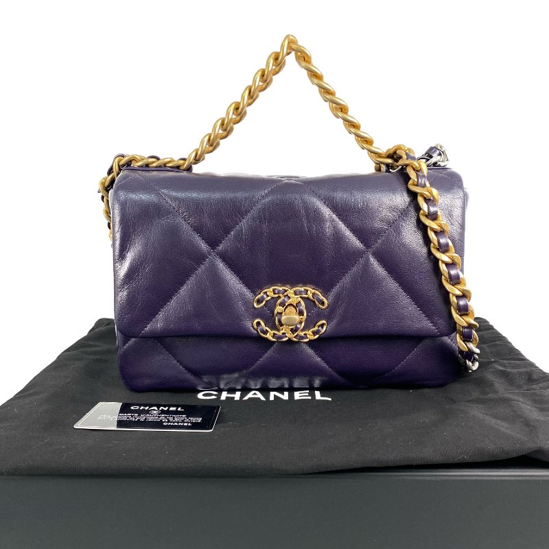 △ Chanel 香奈兒 19 Bag Purple Lambskin Gold And Silver Tone Metal, Ruthenium-Finish Metal Chain Shoulder Bag No.30 AS1160 紫色小羊皮金色和銀色金屬, 鍍釕金屬鎖鏈肩背袋No.30 - 267001388-0