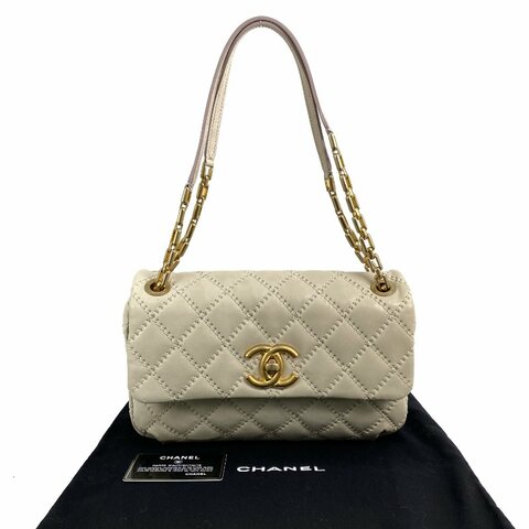 △ Chanel 香奈兒 Beige Calfskin Gold Tone Metal Wild Stitch Chain Shoulder Bag No.15 A66516 米白色小牛皮金色金屬鎖鏈肩背袋No.15 - 267000428