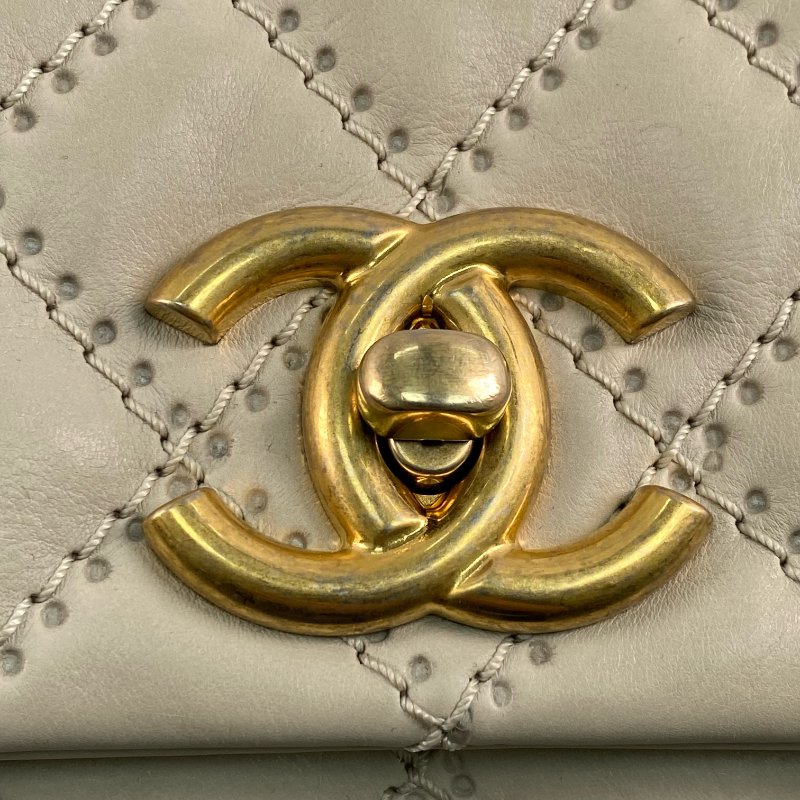△ Chanel 香奈兒 Beige Calfskin Gold Tone Metal Wild Stitch Chain Shoulder Bag No.15 A66516 米白色小牛皮金色金屬鎖鏈肩背袋No.15 - 267000428-12