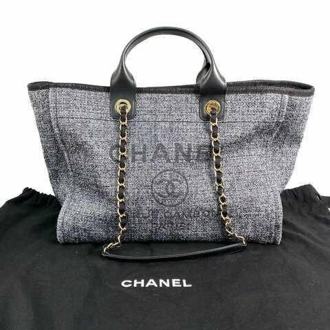 △ Chanel 香奈兒 Deauville Gray Blue Tweed Gold Tone Metal Chain Tote Bag No.31 A66941 灰藍色花呢金色金屬鏈條托特袋 N.31 A66941 -267001018
