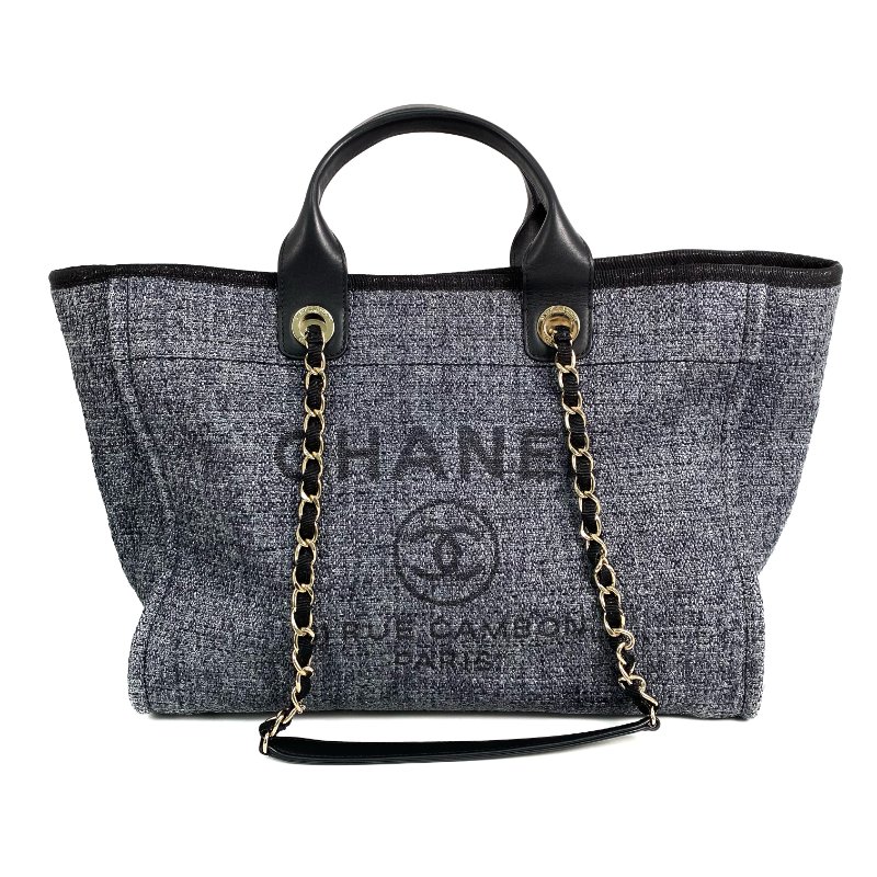 △ Chanel 香奈兒 Deauville Gray Blue Tweed Gold Tone Metal Chain Tote Bag No.31 A66941 灰藍色花呢金色金屬鏈條托特袋 N.31 A66941 -267001018-1