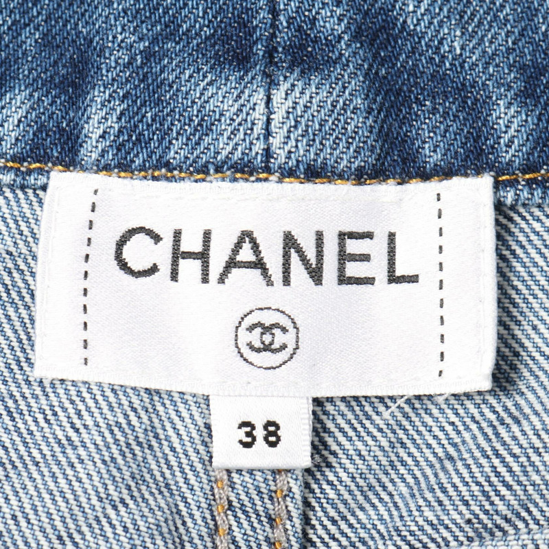 香奈兒 COCO Mark Bijou 紐帶牛仔褲 #38 P73731V65335 棉 藍色 二手 CC-2