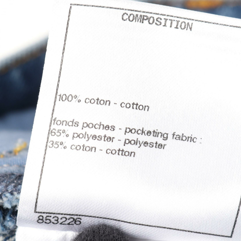 香奈兒 COCO Mark Bijou 紐帶牛仔褲 #38 P73731V65335 棉 藍色 二手 CC-3