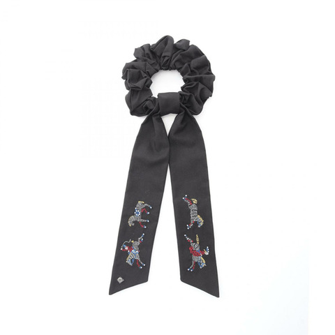 愛馬仕 Knight Parade 系列髮圈，絲棉材質，黑色，二手女款