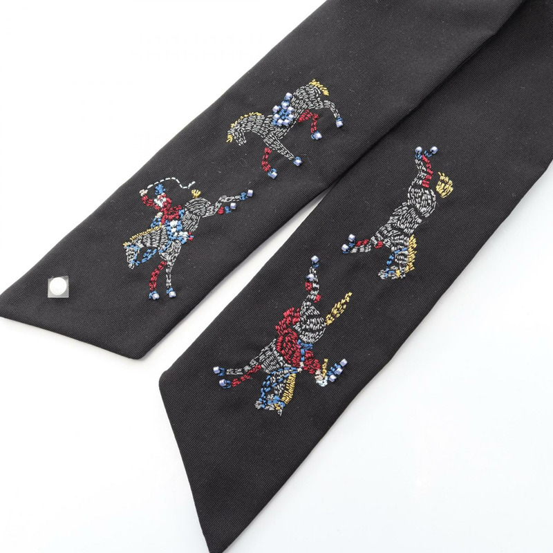 愛馬仕 Knight Parade 系列髮圈,絲棉材質,黑色,二手女款-4