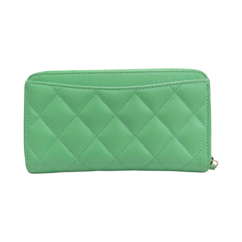 綠色 荔枝紋 牛皮 拉鍊長夾 (無卡)【CHANEL 香奈兒】-1