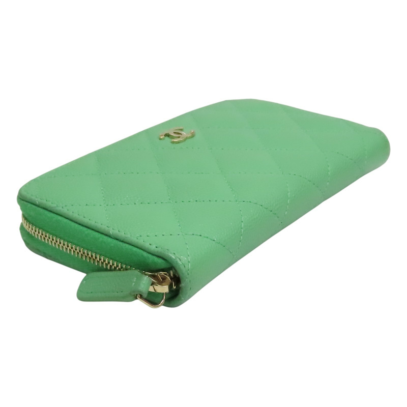 綠色 荔枝紋 牛皮 拉鍊長夾 (無卡)【CHANEL 香奈兒】-2