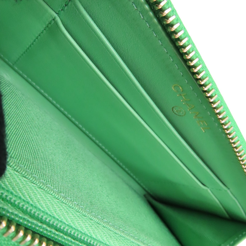 綠色 荔枝紋 牛皮 拉鍊長夾 (無卡)【CHANEL 香奈兒】-6