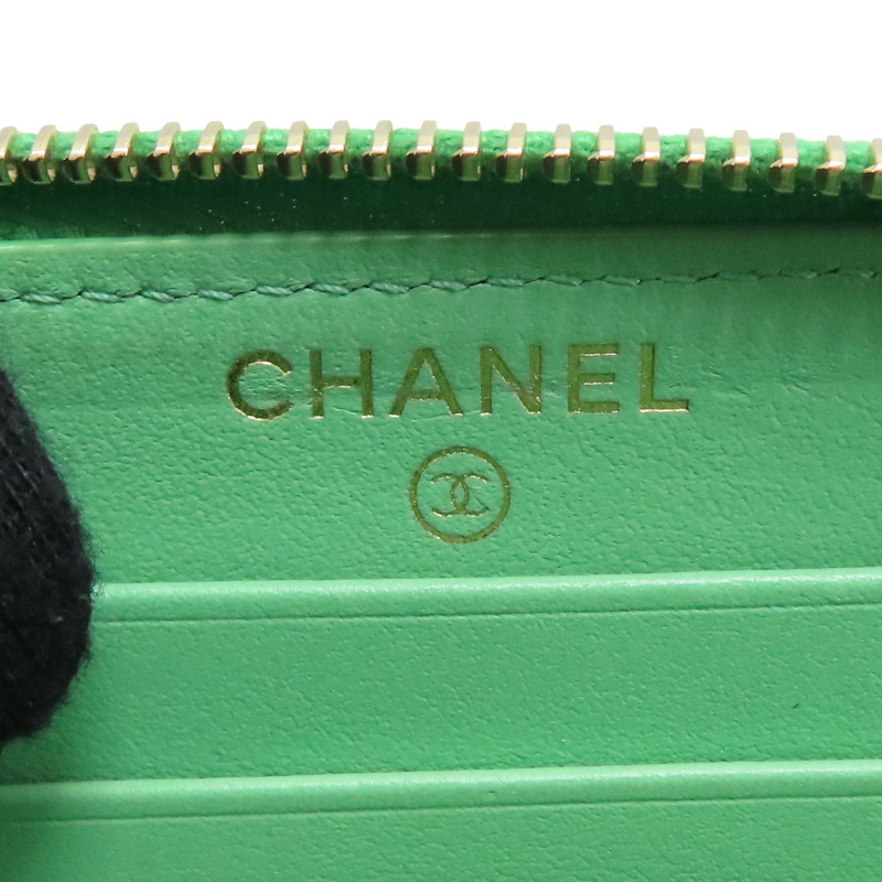 綠色 荔枝紋 牛皮 拉鍊長夾 (無卡)【CHANEL 香奈兒】-9