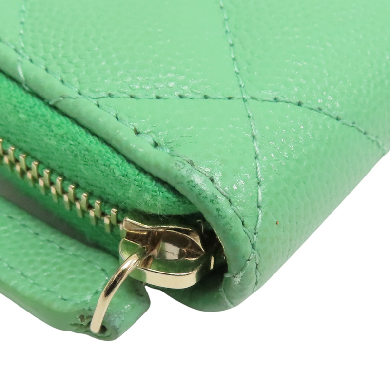 綠色 荔枝紋 牛皮 拉鍊長夾 (無卡)【CHANEL 香奈兒】-14