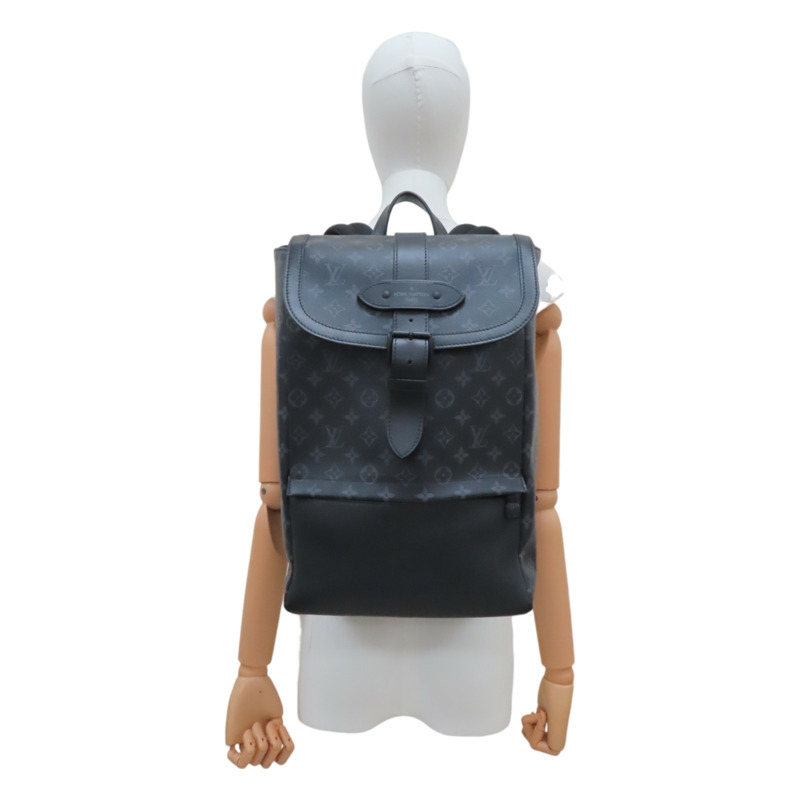 黑色 原花帆布 Saumur 後背包【LOUIS VUITTON LV 路易威登】 M45913-11