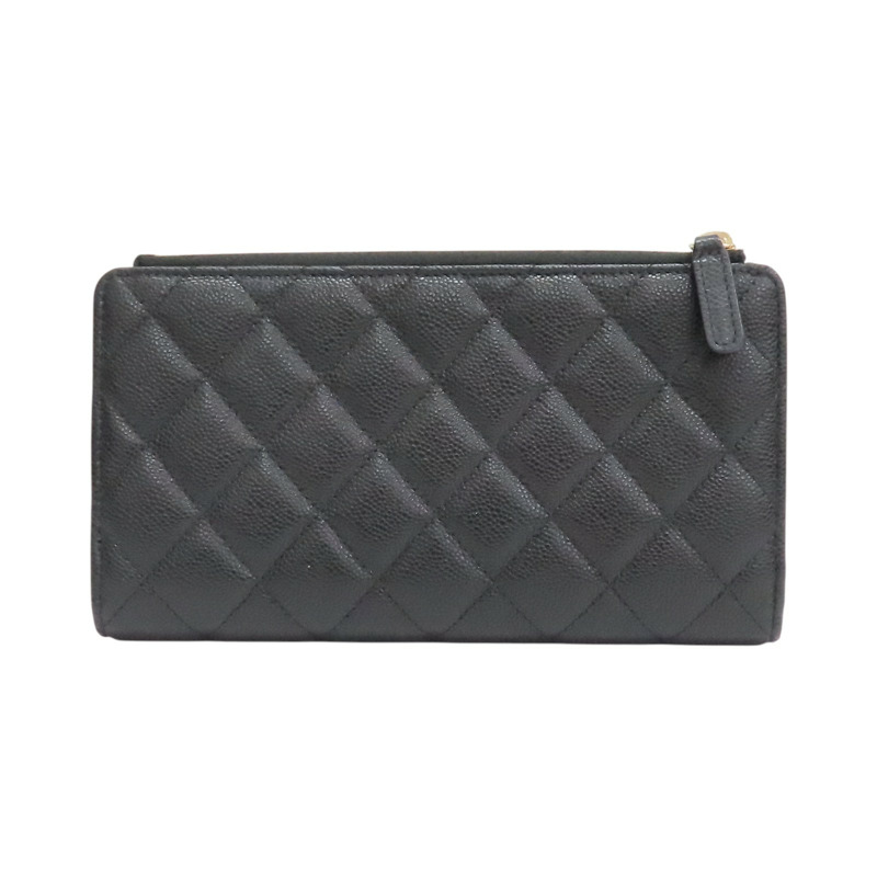 黑色 荔枝紋 牛皮 兩折長夾 AP3877【CHANEL 香奈兒】 AP3877-1