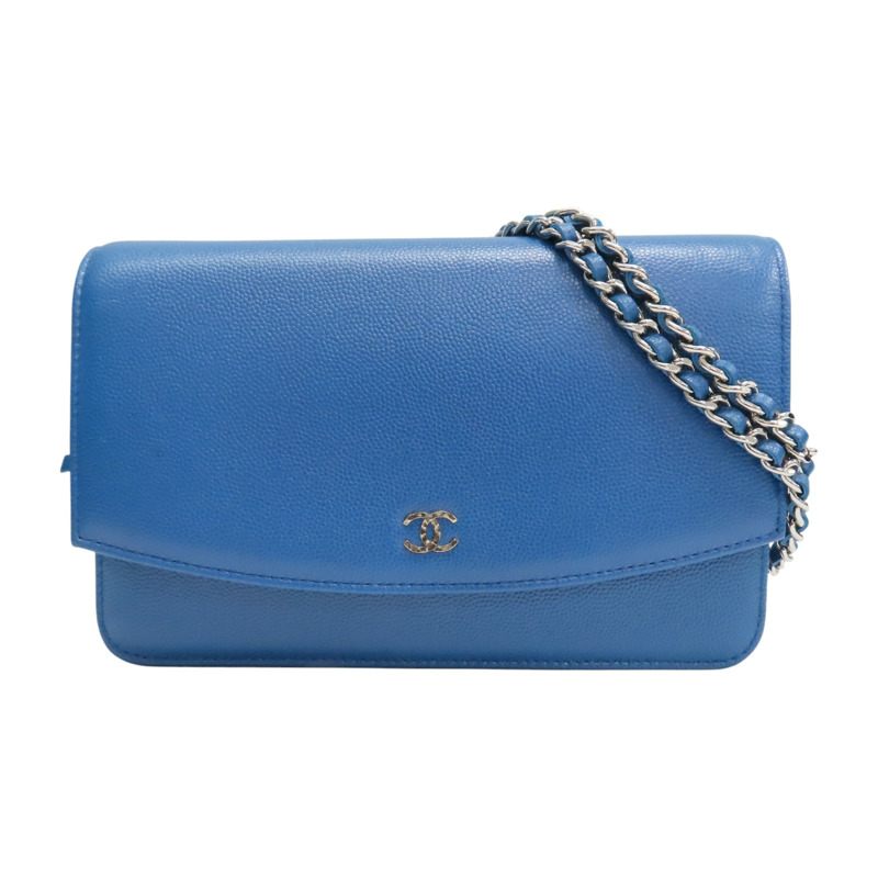 藍色 荔枝紋 牛皮 WOC 鍊帶 肩背包【CHANEL 香奈兒】-0