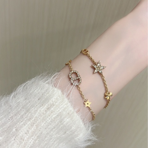 Dior手鍊 Dior雙鏈條手鏈 Dior水鑽CD字母星星手鏈 Dior手鏈星星雙手鏈 專櫃三萬多