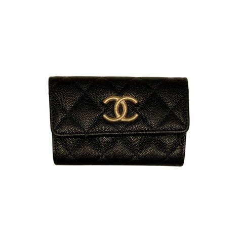 CHANEL 香奈兒 翻蓋卡片錢包 荔枝牛皮 金釦