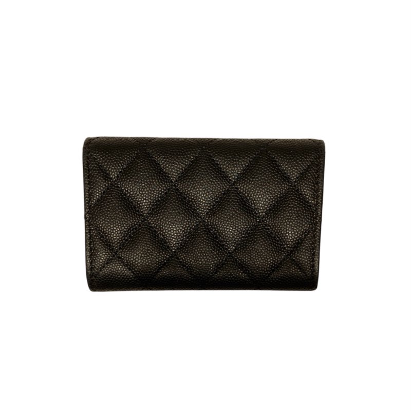 CHANEL 香奈兒 翻蓋卡片錢包 荔枝牛皮 黑色 金釦-1