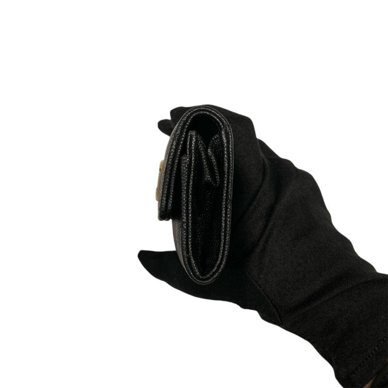 CHANEL 香奈兒 翻蓋卡片錢包 荔枝牛皮 黑色 金釦-2