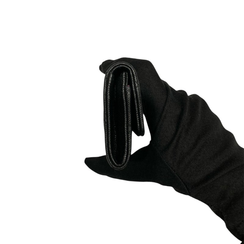 CHANEL 香奈兒 翻蓋卡片錢包 荔枝牛皮 黑色 金釦-3