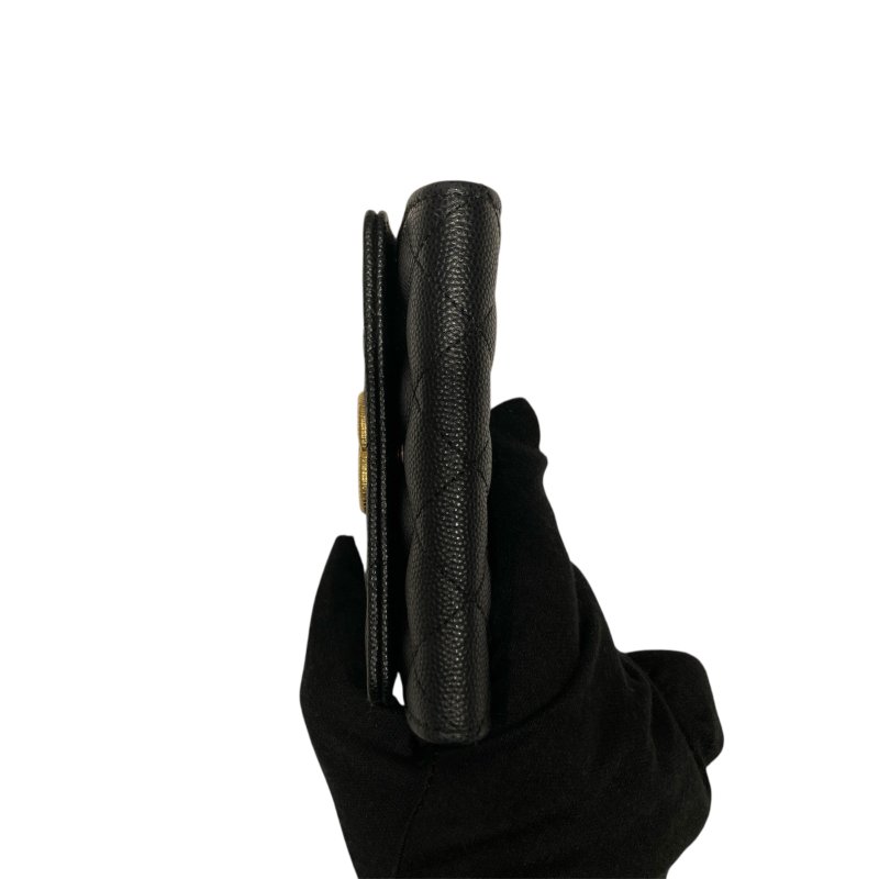 CHANEL 香奈兒 翻蓋卡片錢包 荔枝牛皮 黑色 金釦-5