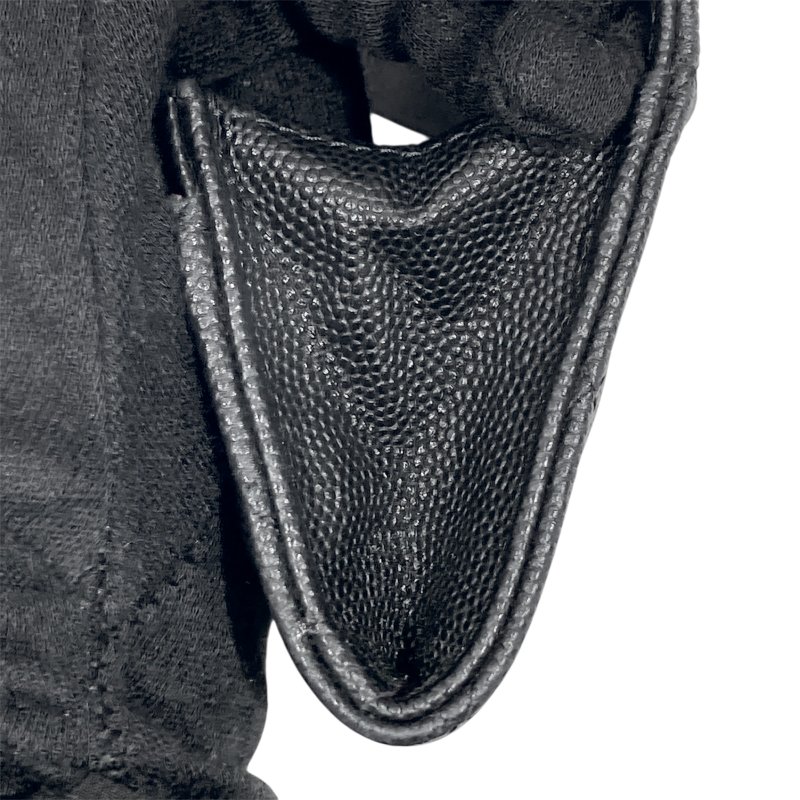 CHANEL 香奈兒 翻蓋卡片錢包 荔枝牛皮 黑色 金釦-10