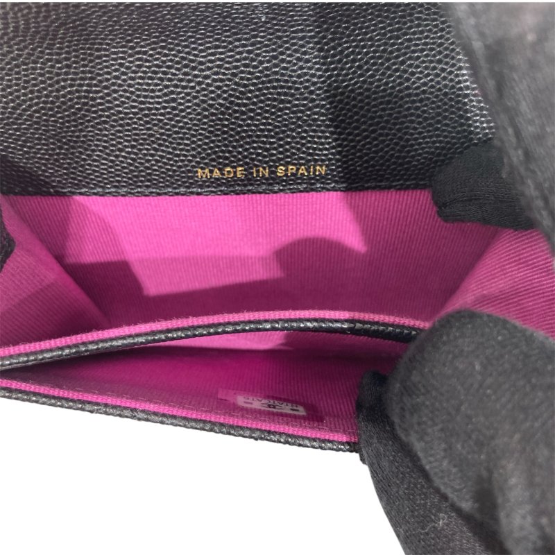 CHANEL 香奈兒 翻蓋卡片錢包 荔枝牛皮 黑色 金釦-13