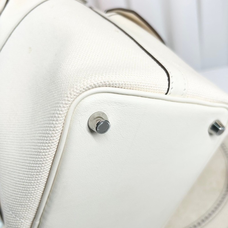專櫃價4.7折!愛馬仕/Hermes Picotin Lock Cargo菜籃子18 奶油白 銀扣 帆布拼Swift皮 手提包 經典簡約 公價31400-11