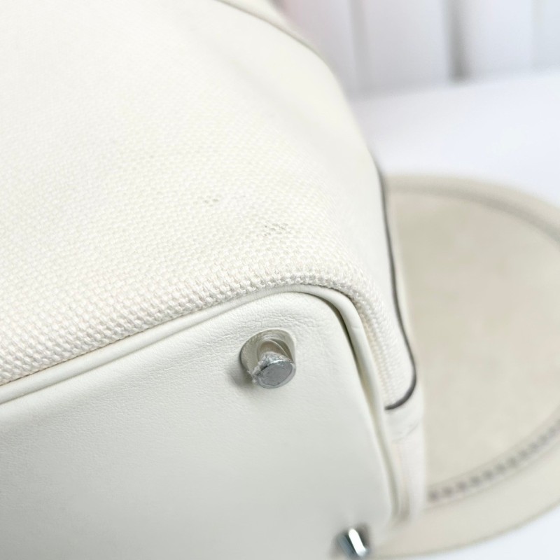 專櫃價4.7折!愛馬仕/Hermes Picotin Lock Cargo菜籃子18 奶油白 銀扣 帆布拼Swift皮 手提包 經典簡約 公價31400-12