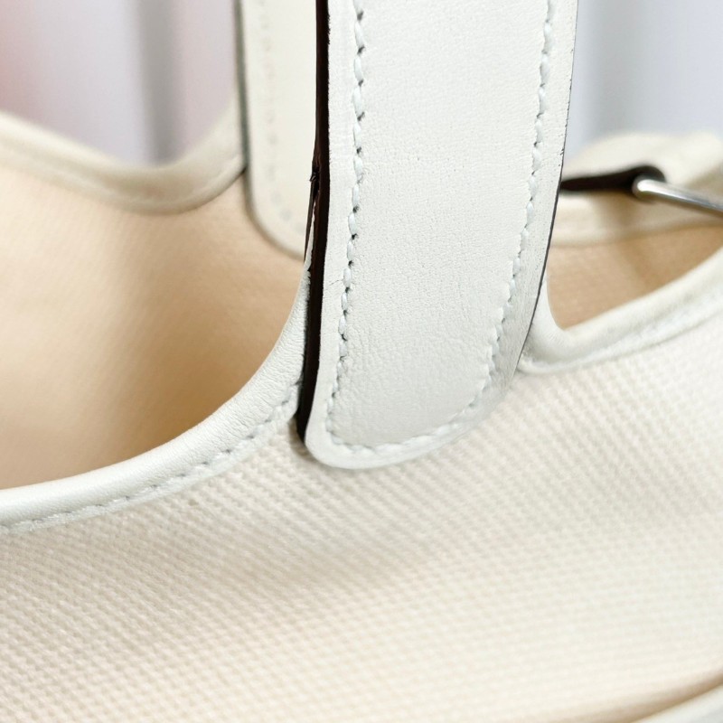 專櫃價4.7折!愛馬仕/Hermes Picotin Lock Cargo菜籃子18 奶油白 銀扣 帆布拼Swift皮 手提包 經典簡約 公價31400-14