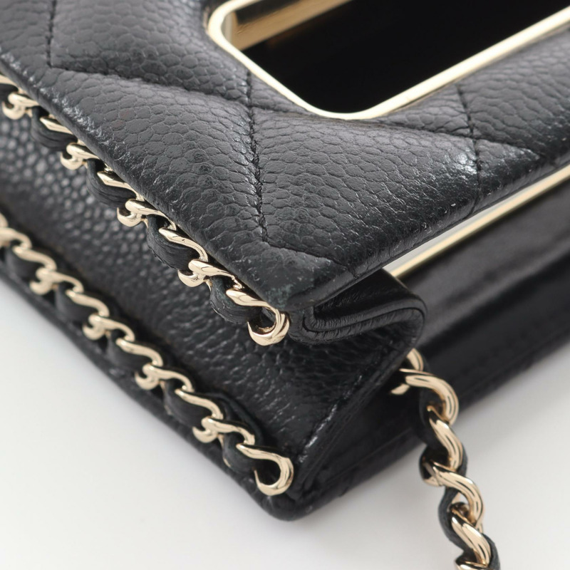 香奈兒 (CHANEL) 絎縫晚餐單背包 AS3314 黑色皮革 二手 斜背包 金色五金 CC-6