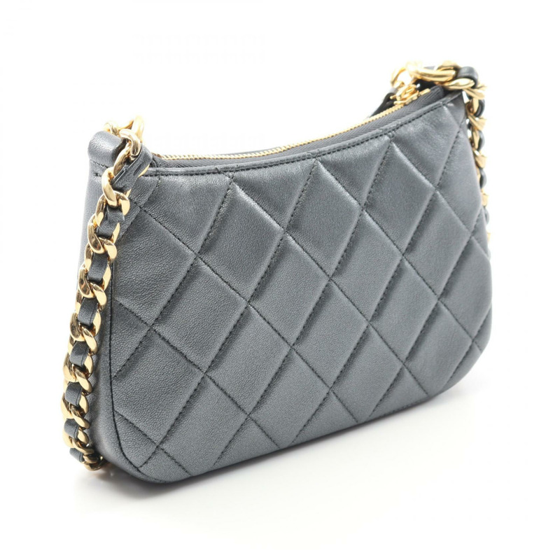 香奈兒 (CHANEL) 絎縫 COCO 標誌鏈單背包 AP3847 皮革灰色二手女士金色五金-1