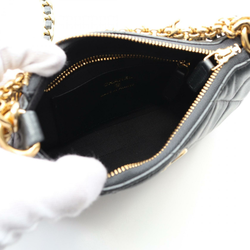 香奈兒 (CHANEL) 絎縫 COCO 標誌鏈單背包 AP3847 皮革灰色二手女士金色五金-2