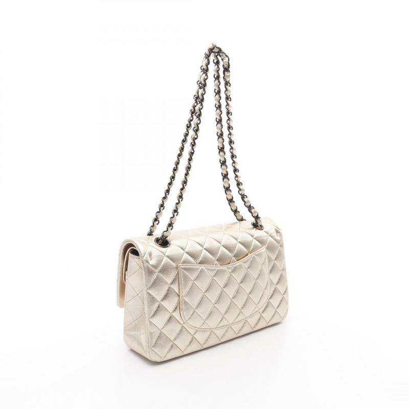 香奈兒 (CHANEL) Matelasse W 翻蓋鏈條肩背包,羊皮材質,金色,二手,女士 CC-1