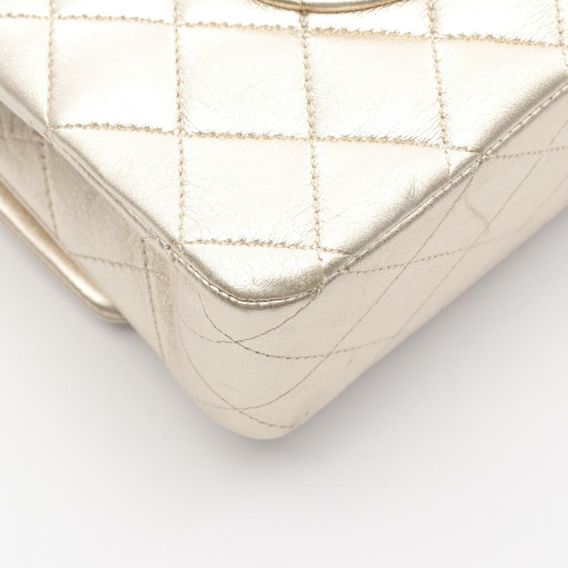 香奈兒 (CHANEL) Matelasse W 翻蓋鏈條肩背包,羊皮材質,金色,二手,女士 CC-5