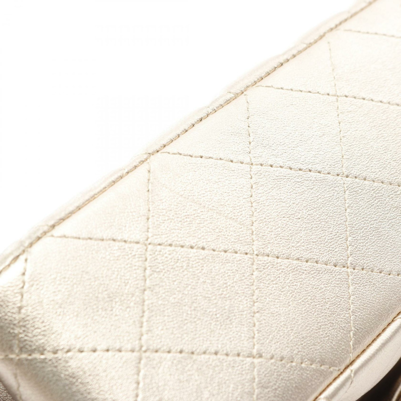 香奈兒 (CHANEL) Matelasse W 翻蓋鏈條肩背包,羊皮材質,金色,二手,女士 CC-8