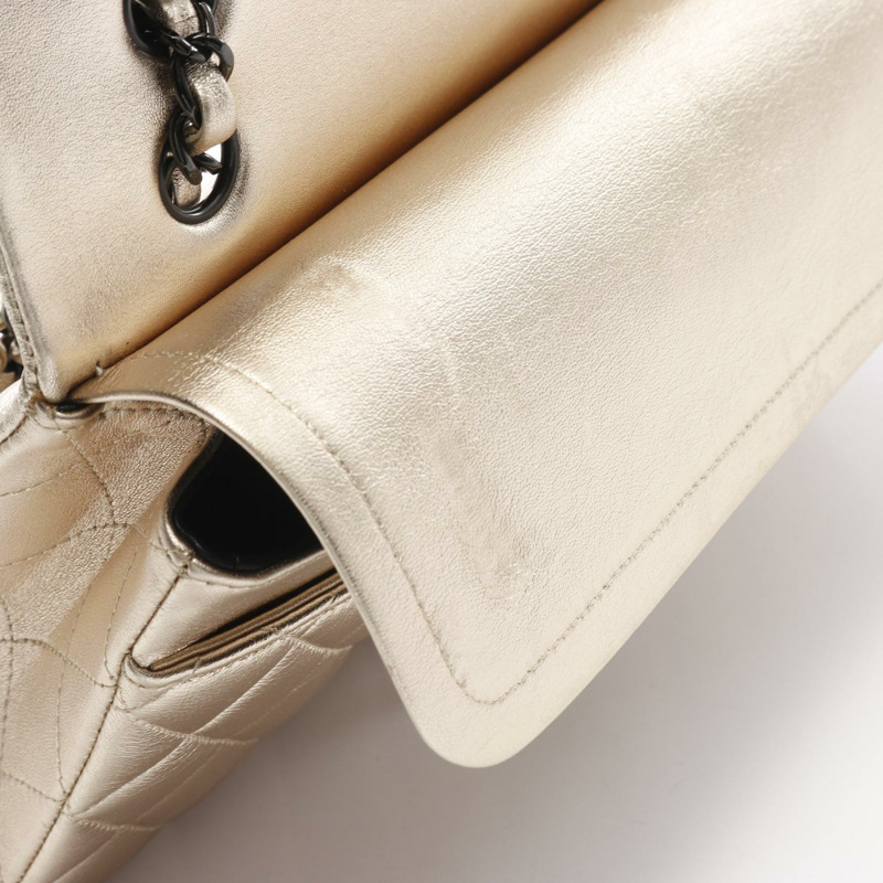 香奈兒 (CHANEL) Matelasse W 翻蓋鏈條肩背包,羊皮材質,金色,二手,女士 CC-9