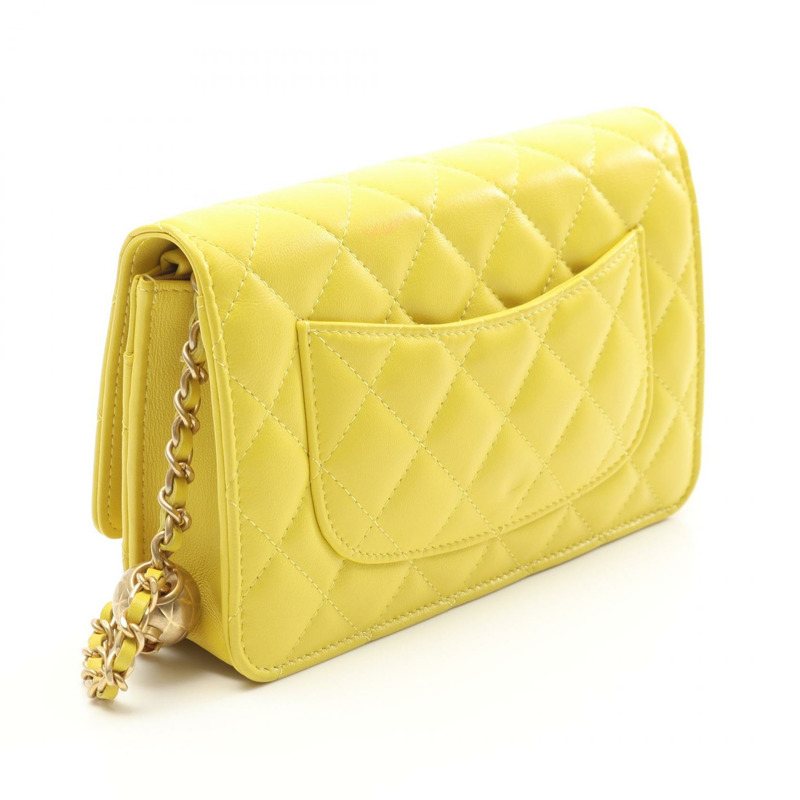 香奈兒 (CHANEL) 絎縫鏈條單背包錢包 AP1450 羊皮 黃色 二手 金色五金-1