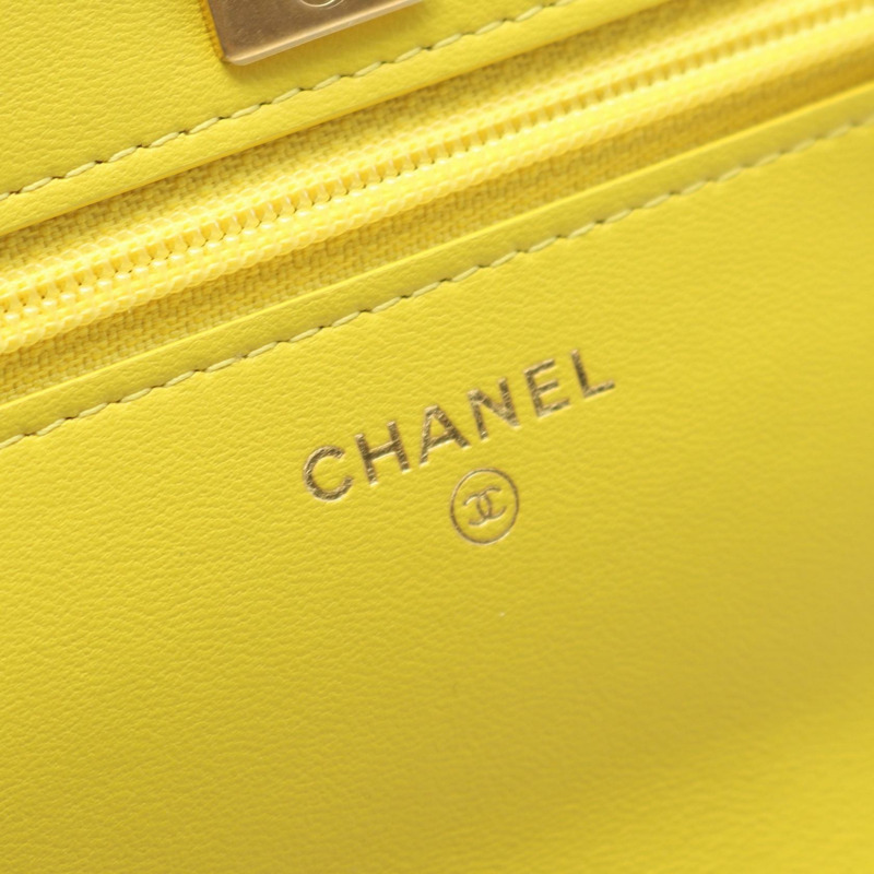 香奈兒 (CHANEL) 絎縫鏈條單背包錢包 AP1450 羊皮 黃色 二手 金色五金-3