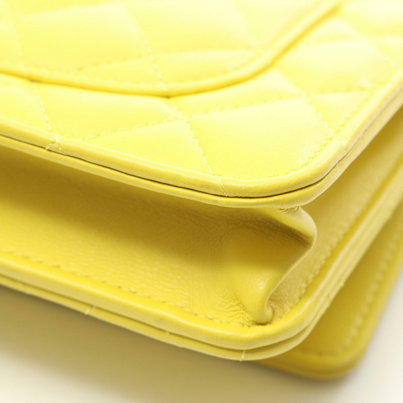 香奈兒 (CHANEL) 絎縫鏈條單背包錢包 AP1450 羊皮 黃色 二手 金色五金-5