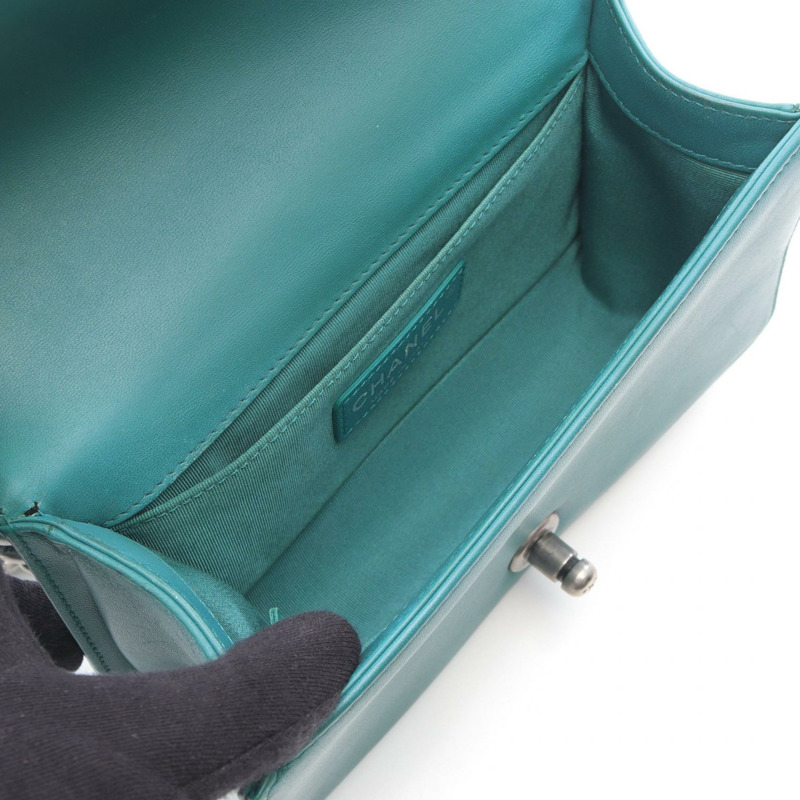 香奈兒 Boy Chanel 小號鏈條單背包 A67085 羊皮 綠色 二手 女士-2