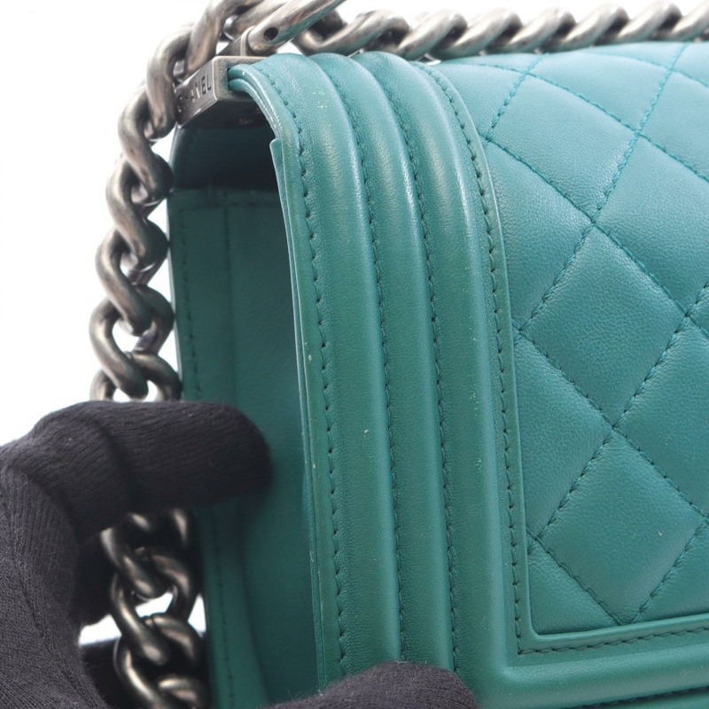 香奈兒 Boy Chanel 小號鏈條單背包 A67085 羊皮 綠色 二手 女士-6