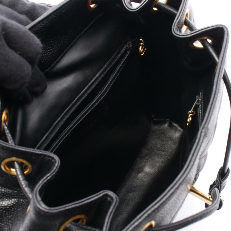 香奈兒 (CHANEL) Matelasse 鏈條雙肩包,小牛皮材質,黑色,二手,女士,金色五金,COCO CC-2